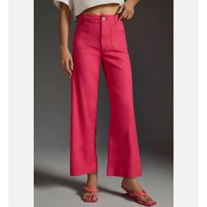 Anthropologie The Colette Cropped Wide Leg Pants in Pink Linen